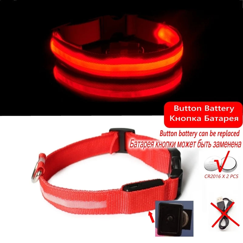 Led Dog Collar Light Anti-lost Collar For Dogs Puppies Night Luminous Supplies Pet Products Accessories USB Charging/Battery
