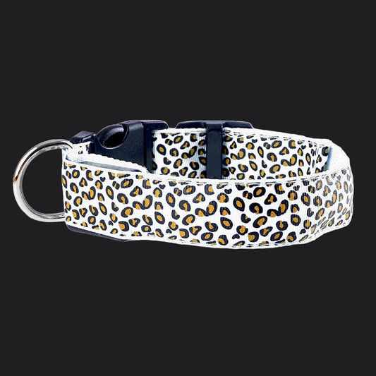 Leopard LED Dog Collar Luminous Adjustable Glowing Collar For Dogs Pet Night Safety Nylon Collar Luminous LED Bright Dog Collar