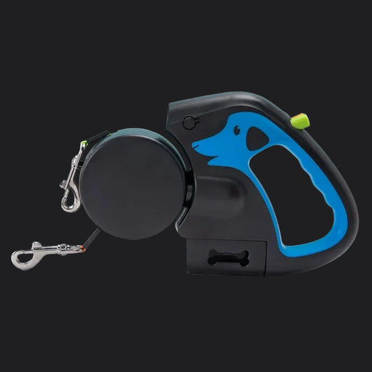 A69erotating Pet Leash For 2 Dogs Adjustable Double Rope Leashes With Flashlight Poop Bag Box Pet Traction Rope Retractable