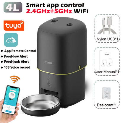 E,ECOPET - Pet Feeder 2L/4L (Wi-Fi connection + app control white/black)