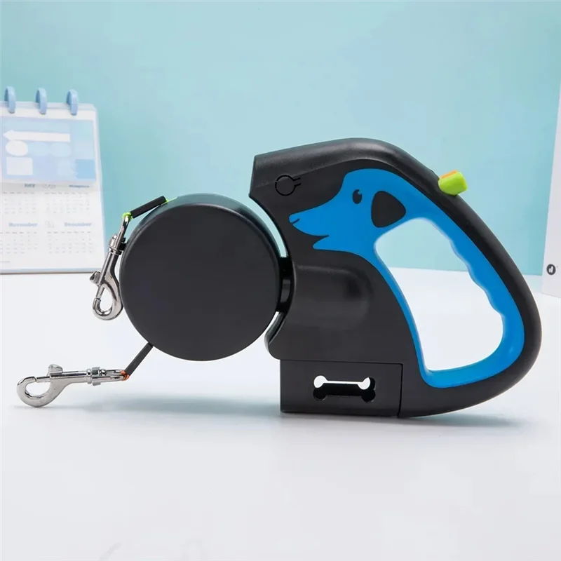 A69erotating Pet Leash For 2 Dogs Adjustable Double Rope Leashes With Flashlight Poop Bag Box Pet Traction Rope Retractable